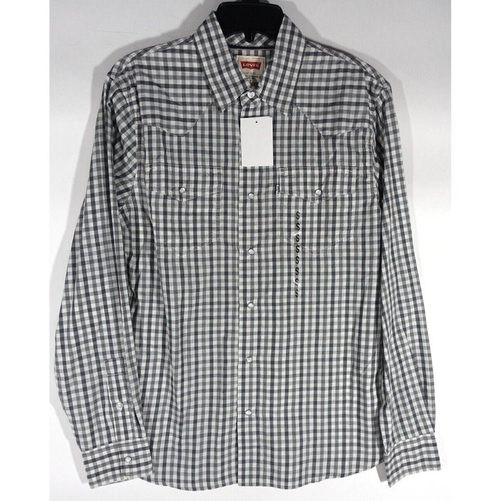 Levis Snap Button Shirt Men Size Small Greyskull Chest Pockets Modern Fit